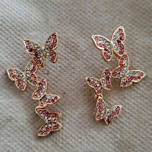 Pink & White Stone Butterfly Earrings